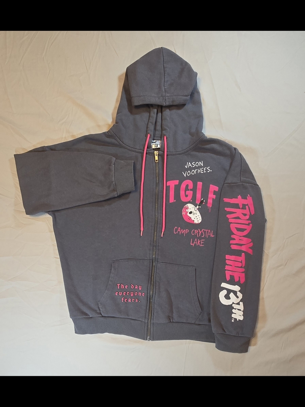 Friday The 13th TGIF Jason Voorhees Zip Hoodie Women L Isaac Morris